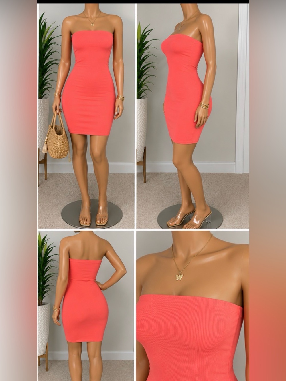 Strapless Bodycon Mini Dress - Coral